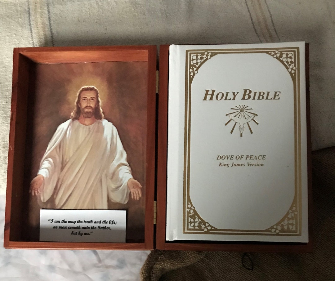 Cedar Wood Bible Box With Bible Remembrance Memorial White Etsy