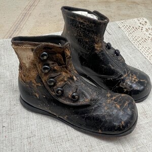Antique Victorian Edwardian Child Size Kids High Button Leather Boots Shoes