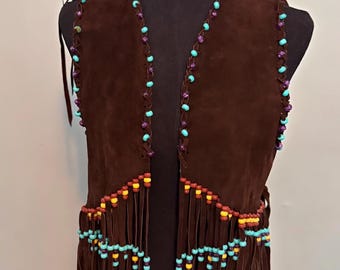 Chaleco de cuentas hecho a mano estilo años 70