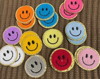 Chenille Smiley Face Iron On Patch,Happy Face Patch,Heart Patches,Sew on Embroidered Patches,Sew-on Applique for Jeans,Gifts for Boyfriend