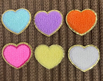 Colorful Heart Chenille Glitter Patch,Heart Chenille Self-Adhesive Iron-On Patch,Heart Patches,Sew on Patches,Sew-on Applique for Jeans Hat