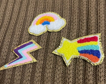 Rainbow Lightning Iron On Patch,Embroidered Shooting Star Applique Patch,Iron-On Patch,Sew on Patches,Sew-on Cool Backpack Iron-on Patches