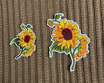 Set of 2 Sunflower Embroidery Patch,Flower Patch,Embroidered Plant Patch, Patches for Aprons Sweaters Jean Hat,Sew on Patch,Floral Badge