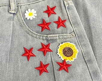 Set Of 7 Red Star Iron On Patch,Embroidered Star Applique Patch,Iron-On Patch,Sew on Patches,Sew-on Cool Backpack Iron-on Patches,Cute Patch