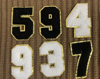 Chenille Numbers Gold Glitter Patch,Embroidered Numbers Applique Patch,Sew on Patches,Sew-on Cool Hat Iron-on Patch,Diy Patch,Clothing Decor