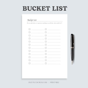 Bucket List Vorlage | Lebensziele, Checkliste, druckbare Vorlage, Wunschliste, Manifestation