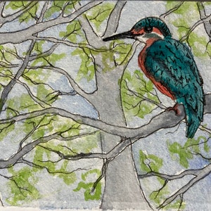 ACEO Bird Watching - Original Watercolor and Pen and Ink