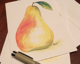 Set of 4 Notecards- Pear greeting card blank inside