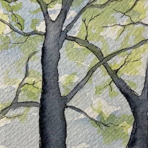 ACEO Art A Stately Spring Tree - Original Watercolor and Pen and Ink