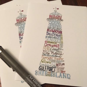 Mississippi Gulf Coast landmarks note cards blank inside set of 4
