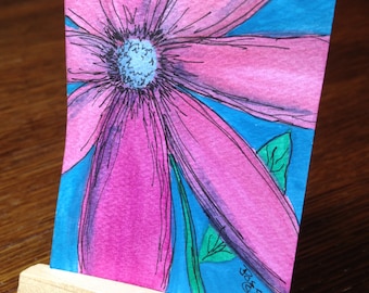 ACEO Art flower - Original Watercolor and Pen and Ink floral