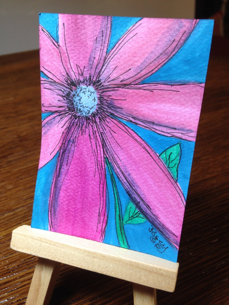 ACEO Art Flower Original Watercolor and Pen and Ink Floral Etsy
