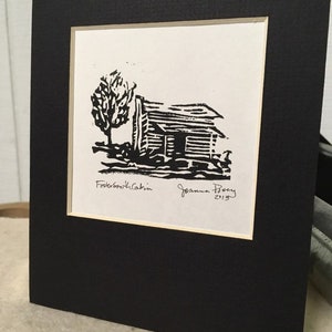 Log Cabin Original block print linocut linoprint original art