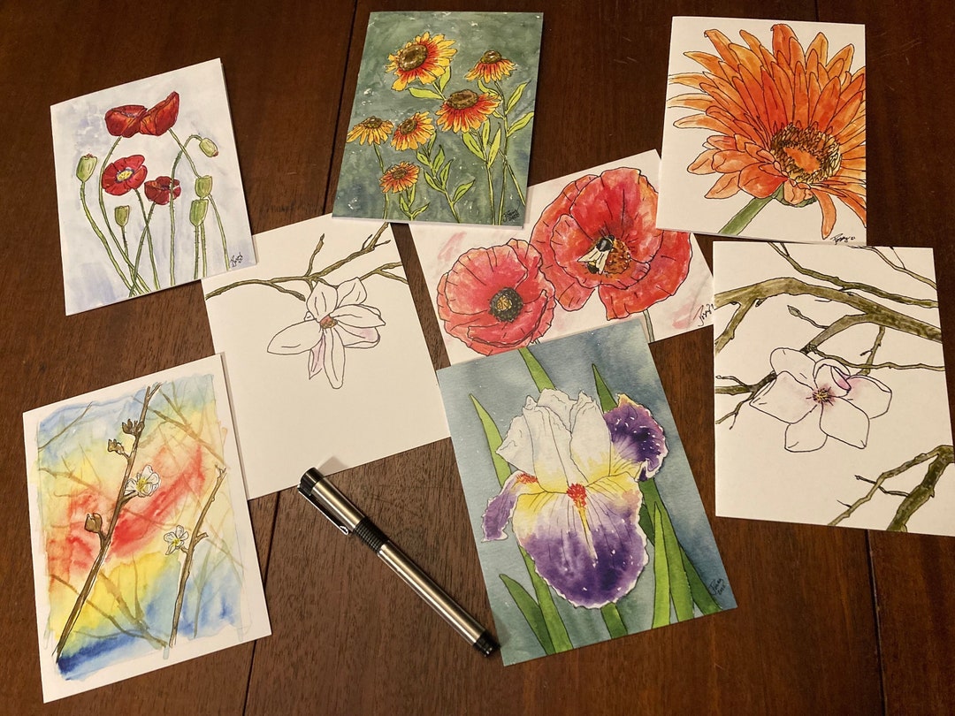 Flower Notecards Set of 8 Watercolor Prints - Etsy