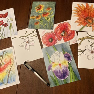 Flower Notecards set of 8 watercolor prints