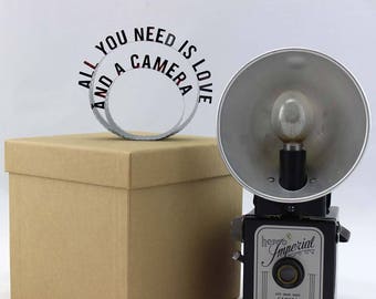 All You Need is Love and a Camera - Film Reel Gift Packaging Bow - Pop Up Letters Word Loop - Repurposed from Movie Film Strips - Photograph