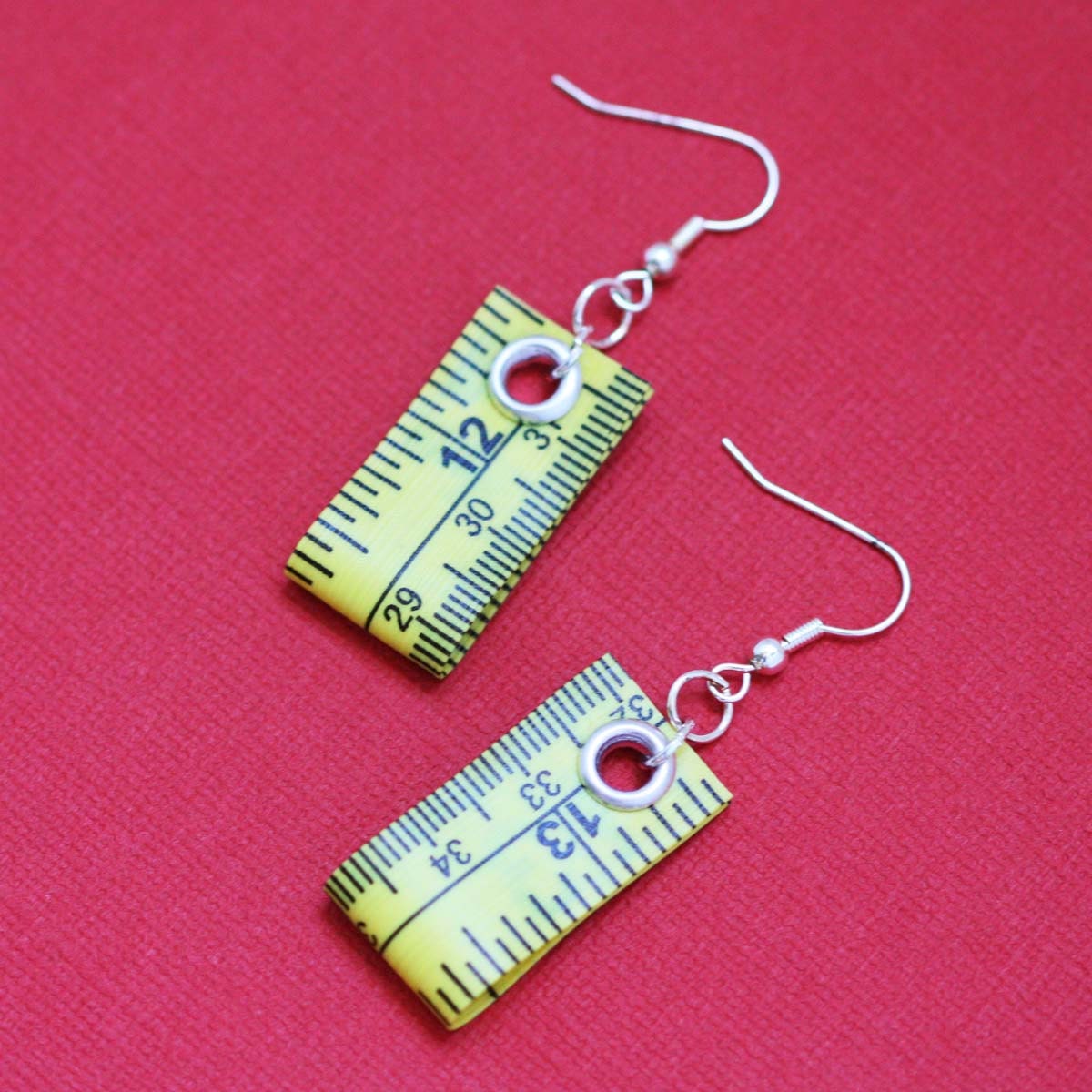 Tape Measure Jewelry Set in Bright Yellow Earrings and Etsy