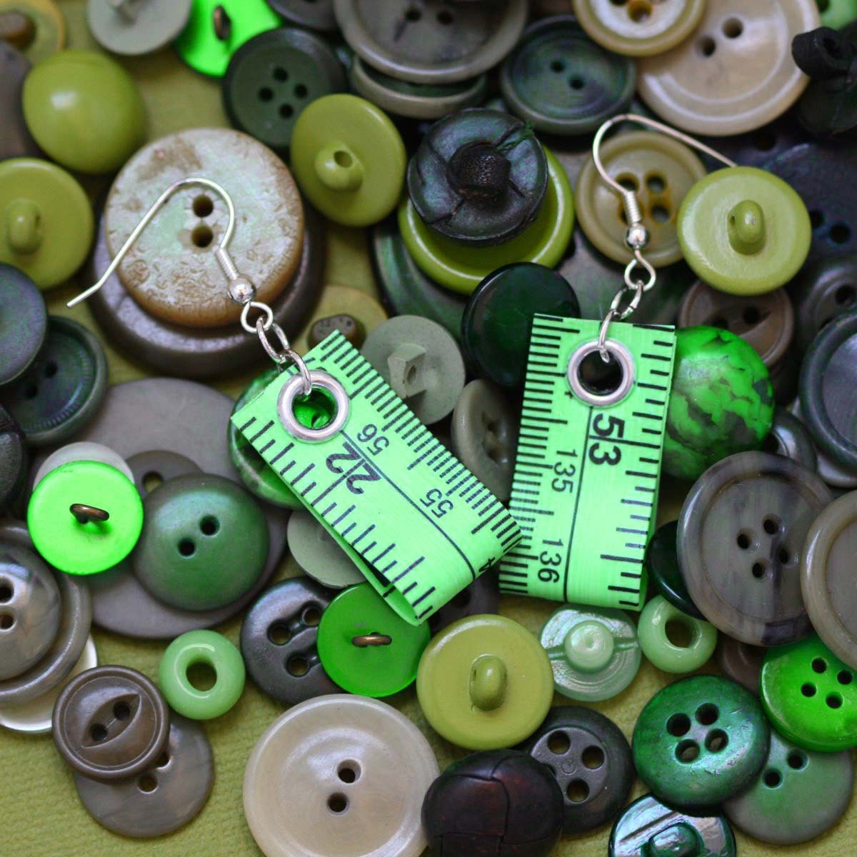 Tape Measure Jewelry Set in Lime Green Earrings and Bracelet Etsy