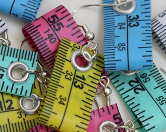 Five Pack of Tape Measure Earrings in Various Colors - Statement Jewelry created with Upcycled Measuring Tape - Dangle Earrings