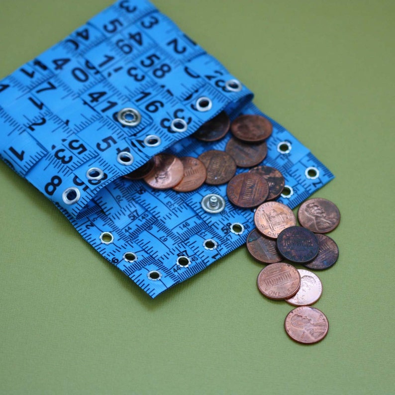Tape Measure Coin Pouch in Blue Coin Purse or Wallet created with Upcycled Measuring Tape image 4