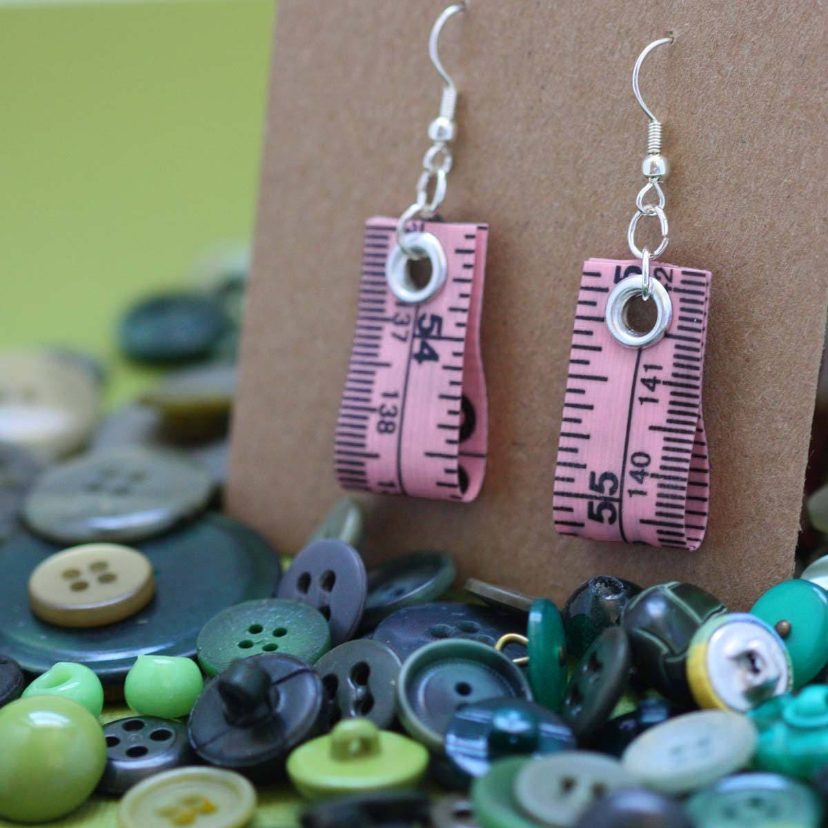 Tape Measure Jewelry Set in Light Pink Earrings and Bracelet Etsy