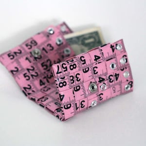 Tape Measure Wallet in Light Pink - Tri-Fold Wallet created with Upcycled Measuring Tape