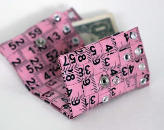 Tape Measure Wallet in Light Pink - Tri-Fold Wallet created with Upcycled Measuring Tape