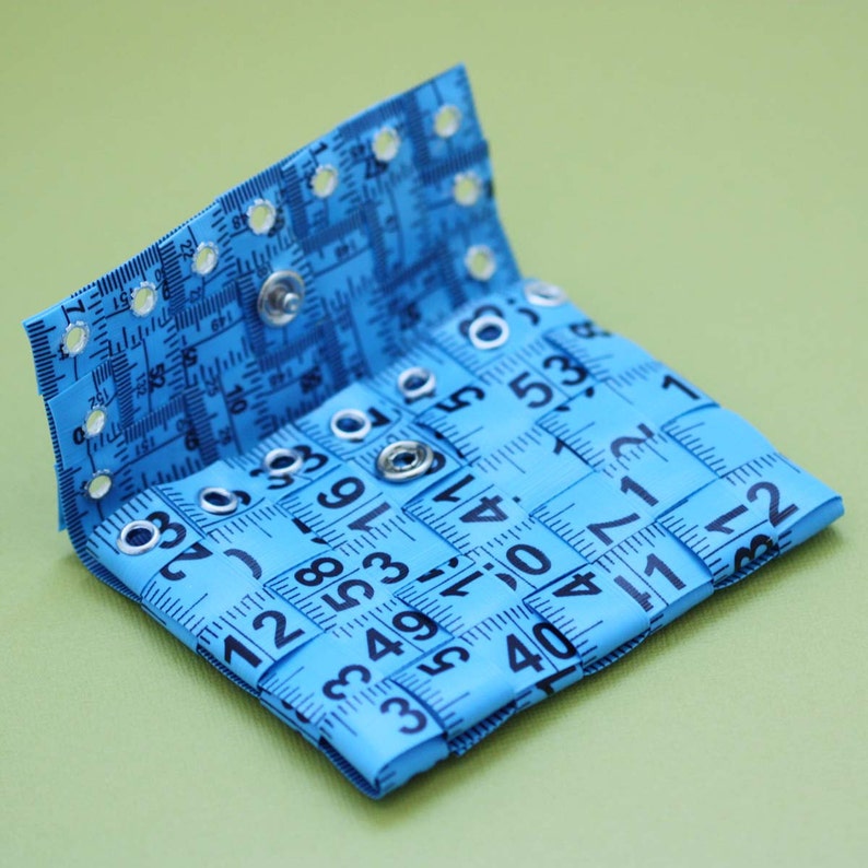 Tape Measure Coin Pouch in Blue Coin Purse or Wallet created with Upcycled Measuring Tape image 2