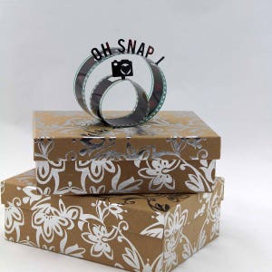 Oh Snap Film Reel Gift Packaging Bow Pop Up Letters Word Loop Repurposed from Movie Film Strips Photographer Gift Camera image 3