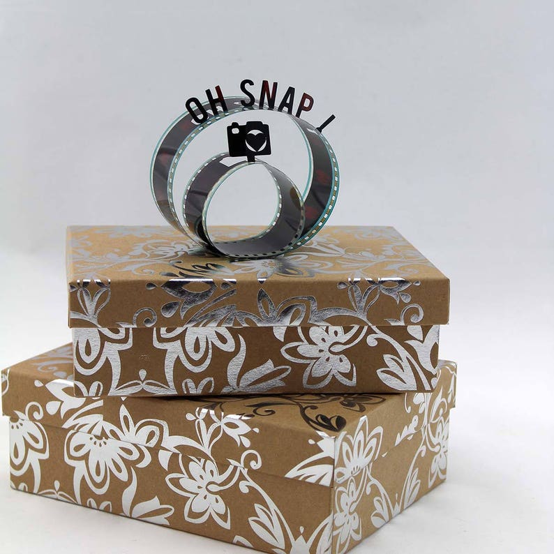 Oh Snap Film Reel Gift Packaging Bow Pop Up Letters Word Loop Repurposed from Movie Film Strips Photographer Gift Camera image 3
