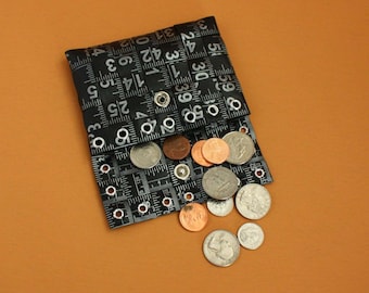 Tape Measure Coin Pouch in Black - Coin Purse or Wallet created with Upcycled Measuring Tape