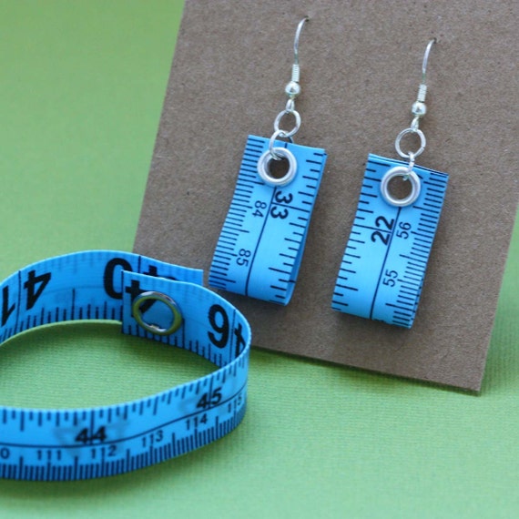 Tape Measure Jewelry Set in Blue Earrings and Bracelet Etsy