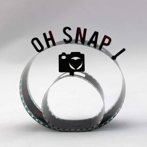 Oh Snap Film Reel Gift Packaging Bow Pop Up Letters Word Loop Repurposed from Movie Film Strips Photographer Gift Camera image 2