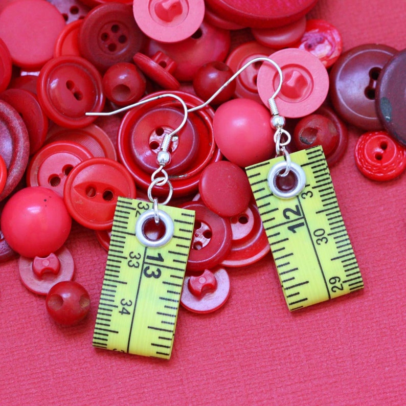 Tape Measure Jewelry Set in Bright Yellow Earrings and Etsy