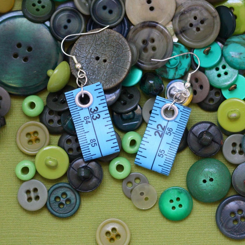 Tape Measure Jewelry Set in Blue Earrings and Bracelet Etsy
