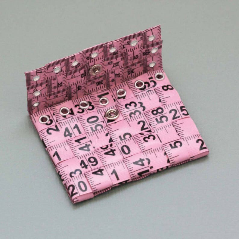 Tape Measure Coin Pouch in Light Pink Coin Purse or Wallet created with Upcycled Measuring Tape