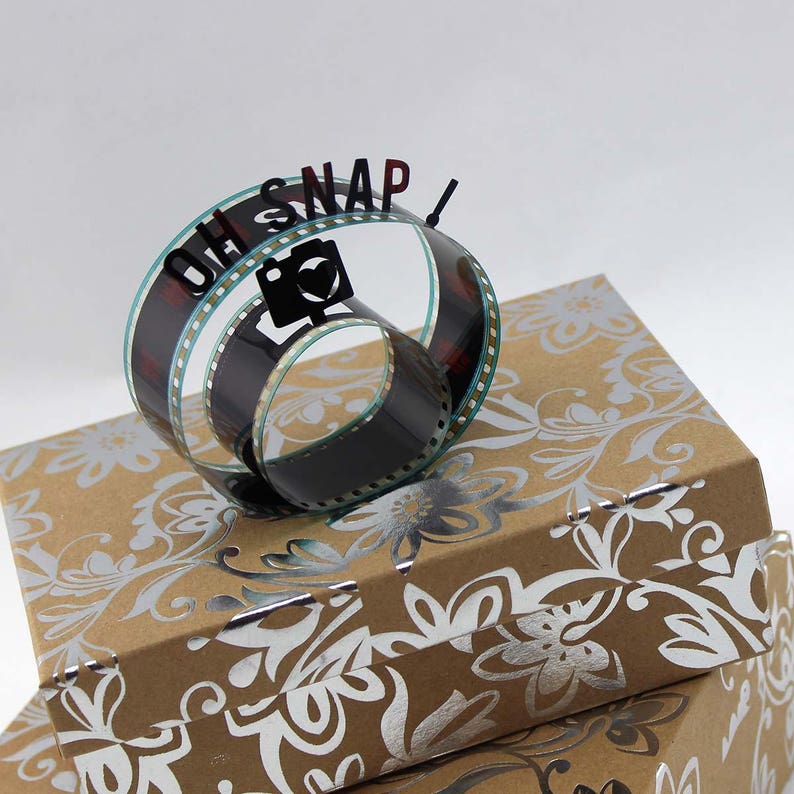 Oh Snap Film Reel Gift Packaging Bow Pop Up Letters Word Loop Repurposed from Movie Film Strips Photographer Gift Camera image 4