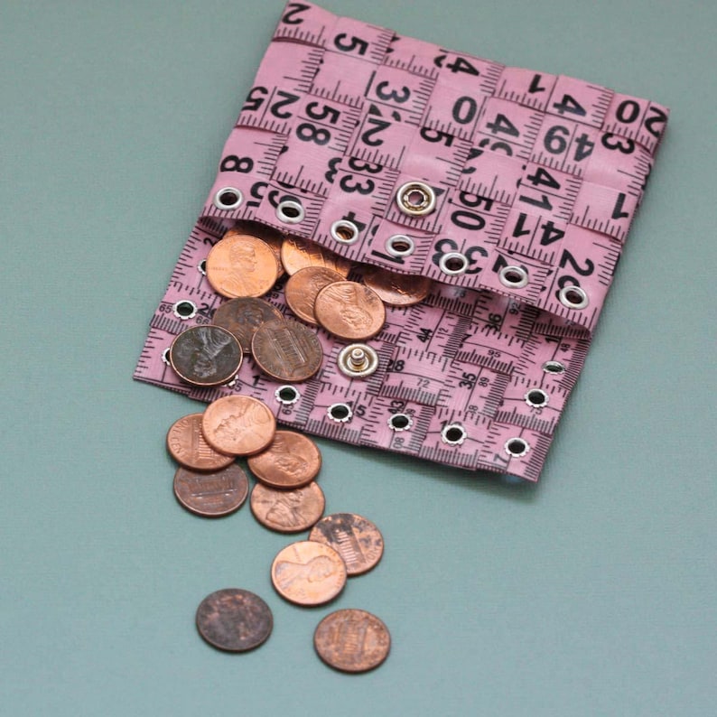 Tape Measure Coin Pouch in Light Pink Coin Purse or Wallet created with Upcycled Measuring Tape