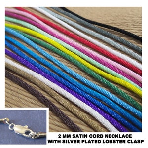 Satin Cord Necklace With SILVER PLATED Lobster Clasp - You Choose Length and Color - Black, Red, Pink, Blue — 14 inch to 44 inch