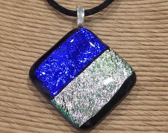 Blue and Silver Dichroic Pendant, Fused Glass, Handmade Jewelry on Etsy, Sparkly Blue and Silver, Ready to Ship - Breathtaking-8