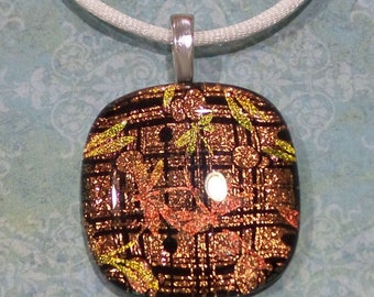 Dragonfly Necklace, Orange Dichroic Pendant, Fused Glass Jewelry, Autumn, One of a Kind Dichroic Jewelry - Lucky Autumn Dragonfly