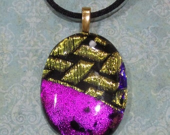 Pink/Purple and Gold Dichroic Pendant, One of a Kind Dichroic Glass Necklace, Fused Glass Jewelry, Summer Gift for Her - Patricia