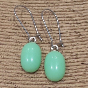 Mint Green Earrings, Pastel Green Kidney Wire Earrings, Ready to Ship, Pastel Green Fused Glass Jewelry, Dangly Earring- Silvia - 304