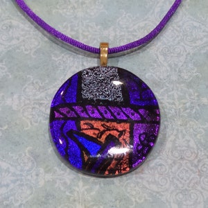 Purple Dichroic Glass Necklace, Orange, Indigo Blue Fused Glass Pendant, Handmade Jewelry, Gift for Her, One of a Kind Deep Passion 8 image 3
