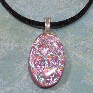 Pink Oval Pendant, Dichroic Necklace, Pink Fused Glass Jewelry, Sparkly Necklace, Omega Slide Pendant, Dichroic Glass Jewelry - Alexis - -6