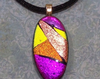 Bright Pink Orange and Yellow Dichroic Pendant, Neon Necklace, Gift for Her, Daughter, Small One of a Kind Fused Glass Jewelry - Zelma