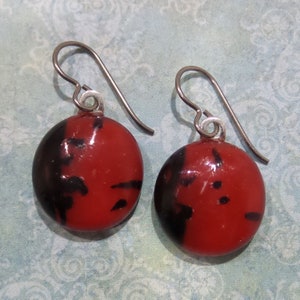 Red Niobium Earring, Red and Black Dangle Earrings, Nickel Free , Sensitive Ears, Hypoallergenic, Fused Glass Jewelry, Valentine- Cheer