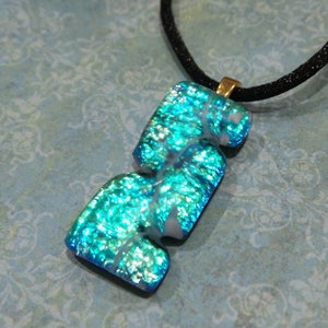 Green Dichroic Glass Necklace, One of a Kind Handmade Pendant, Chameleon Glass, Sparkly Green, Fused Glass Jewelry- Lida