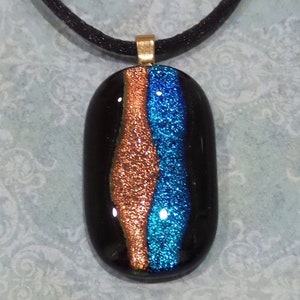 Dichroic Fused Glass Pendant. Blue and Orange Handmade Necklace. Made in Wisconsin, Ready to Ship Chaz image 1