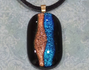 Dichroic Fused Glass Pendant. Blue and Orange Handmade Necklace. Made in Wisconsin, Ready to Ship -Chaz